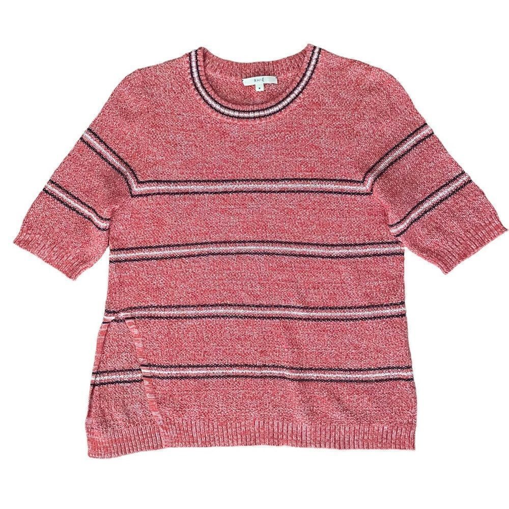 RHIE Women’s Short Sleeve Top 90’s Style Split ahem Red Stripe Size Medium